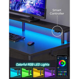 Computer Desk with Power Outlets & LED Light, 47 inch Home Office Desk with 5 Drawers,