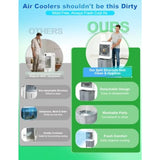 Portable Evaporative Cooler with 10GAL Detachable Tank, White, Ultra Quiet