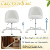VINGLI White Modern Velvet Vanity Chair with Back - Silent Wheels Stylish Comfortable