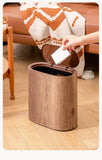 Faux Wood Grain Trash Can Slim Lid Large Capacity Bin For Bathroom Narrow Spaces Living