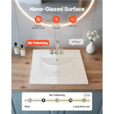 Bathroom Sink, ch Rectangular White Ceramic Vessel Sk with Overflow and 3 Faucet Holes, Drop Modern