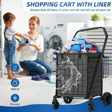 Grocery Cart on Wheels for Groceries, Folding Shopping Carts with Liner