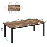Retro Brown Industrial Dining Table for 6~8 People, 78.7" Long Kitchen Table, Wood Dining Table