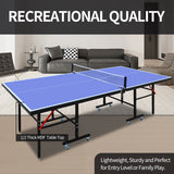 8 ft Blue Foldable Table Tennis Table Set, Portable Ping Pong Table with Net
