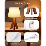 Small Tripod Table Lamps Set of 2 Modern Nightstand Lamp with Fabric Shade