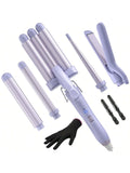 5 In 1 Wand Curling Iron-Curling Wand Set With Hair Straightener, 3 Barrels Hair Crimper Iron