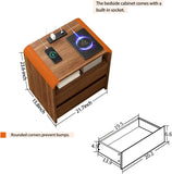 Walnut Nightstand Set of 2 with Charging Station, Drawers For Bedroom 21 In
