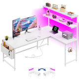 EnHomee Reversible L Shaped Desk Computer Desk with LED Light & Power