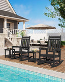 HDPE Rocking Chair Outdoor Set of 2 with Side Table - Poly High Back Porch Rocker Chairs for Adults - All Weather Resistant Furniture for Patio