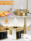 Gold Table Lamp With USB Port And Outlet With Linen Lampshade For Home