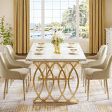 Dining Table, 63" Large Kitchen Table for 4-6 People, Unique Rectangular Dinner Table