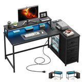 EnHomee  40" L-Shaped Computer Desk with Monitor Stand & 3 Drawers