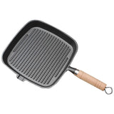 Cast Iron Skillet Frying Pan with Wooden Handle Uncoated Non-stick Cooking Pot