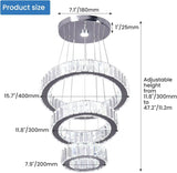 Crystal Chandeliers 3 Rings Ceiling Light Fixture LED Chandelier for High Ceiling Hanging