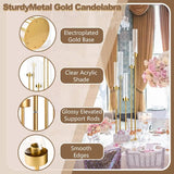 2PCS Gold Floor Candelabra 5 Arm Floor Candle Holder w/ Acrylic Lampshade