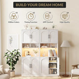 Kitchen Pantry Cabinet with RGB Light, Tall Kitchen Hutch Bar Cabinet with Microwave Stand
