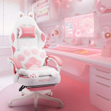 Pink Gaming Chair Cute with Cat Ears Paw Lumbar and Cushion,Ergonomic Computer Chair