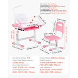 SucceBuy Kids Study Chair and Desk Set Study Desk and Chair for Kids with Table Lamp Adjustable Height  for Bedroom