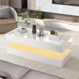 Modern Stylish Coffee Table w/ LED lights, Double-Layer Design for Living Room