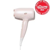 Travel-use lightweight hair dryer with ergonomic design, black color, fast drying and frizz smoothing