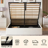 VELOCAVA Full Size Lift Up Storage Bed with Modern Wingback Headboard