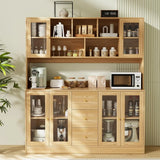 VOWNER Large Kitchen Hutch Cabinet, Kitchen Pantry Storage Cabinet with 6 Glass Doors