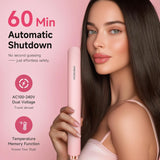 Pink Flat Iron Hair Straightener 1 Inch - Fast Heating with Negative Ions, 12 Temp Settings, Auto