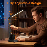 LED Desk Lamp with USB-C & AC Outlet, Dimmable Eye-Care Light for Home Office