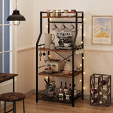 Kitchen Bakers Rack, Microwave Oven Stand with Large Wire Basket, 4-Tier Kitchen Utility Storage Shelf