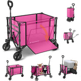 Pink 3 in 1 Collapsible Wagon Converts to Bench 220lbs Foldable Shopping Cart