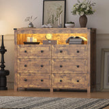 6 Drawer Dresser with Lights and Open Space for Bedroom, Wood Dressers