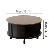 Round Coffee Table Wooden Flip-Top Coffee Table w/ Storage for Bedroom