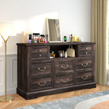 EnHomee 55" Wide 8-Drawer Dresser w/ Built-in Power Strip&RGB LED Lights