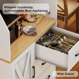 Adjustable Shelf Tall Kitchen Pantry Cabinet with 3 Drawers, LED Light & Charging Station