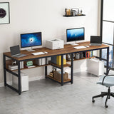 Tribesigns Two Person Desk with Bookshelf, 78.7 Computer Office Double Desk