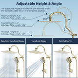 Hibbent 10'' High Pressure Rainfall Shower Head Handheld Spray Combo with 12'' Ad