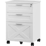 3-Drawer Rolling File Cabinet with Lock - Wooden Mobile Filing Cabinet for Home Office
