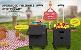55L Foldable Utility Cart Folding Shopping Cart with Magnetic Lid Telescopic Handle Wear-Resistant