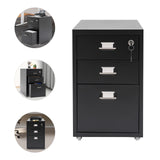 3 Tiers Rectangular Steel Vertical File Cabinet,Pink/White/Black Metal Mobile File Cabinet