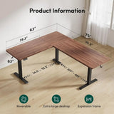 63 x 55 L-Shaped Adjustable Height Desk, Electric Sit-Stand Computer Desk with Splice Board,