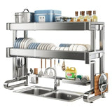 Over Sink Dish Drying Rack 3 Tier Full 304 Stainless Steel Large Storage Kitchen Dish Rack Expandable Drainer Shelf for Counter