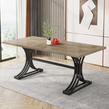 63-Inch Rectangular Dining Table for 4 to 6, Modern Kitchen Table with Stylish Metal Trestle Legs, Large