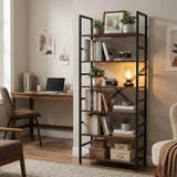 Book Shelf, 5 Tier/6 Tier/ Bookcase, Modern Tall Bookshelf Corner Storage Organizer for Garage Kit, CDs, Movies