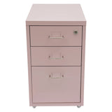 3 Tiers Rectangular Steel Vertical File Cabinet,Pink/White/Black Metal Mobile File Cabinet