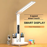 LED Clock Table Lamp USB Chargeable Dimmable Desk Lamp 2 Heads