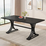 63-Inch Rectangular Dining Table for 4 to 6, Modern Kitchen Table with Stylish Metal Trestle Legs, Large
