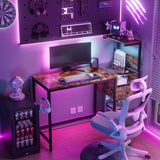 Computer Desk with Power Outlet & Storage Shelves, Study Writing Table