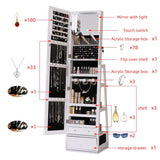 Rotatable Full Length Mirror Jewelry Cabinet Standing With Built-In Mirror