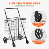 Folding Shopping Cart, Jumbo Grocery Cart With Double Baskets, 360Swivel Wheels, Heavy Duty Utility Cart, 110 LBS Large