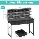 Computer Desk with Drawers 40 Inch Computer Desk with Power Outlet LED Light Gaming Desk